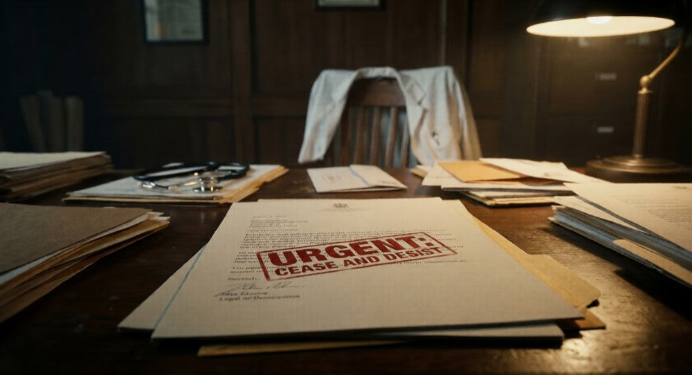 Cease and desist letter on a desk
