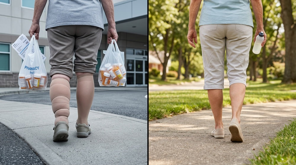 Before and after: leaving the pharmacy versus walking freely outdoors